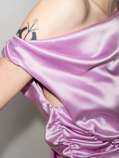 Shop Paris Georgia Davie Off-the-shoulder Satin Blouse In Purple