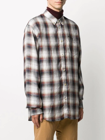 Dsquared2 Checked Button Down Sharpei Sleeve Shirt In White