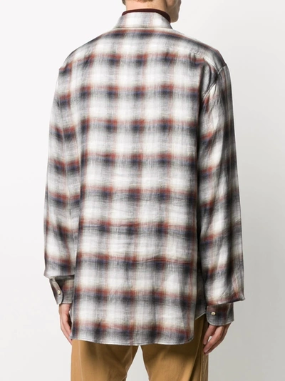 Dsquared2 Checked Button Down Sharpei Sleeve Shirt In White