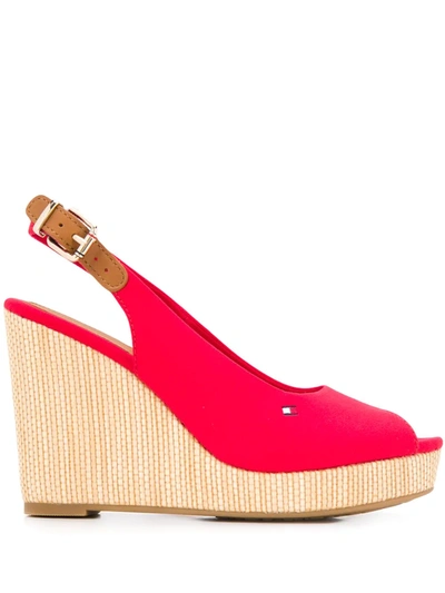 Shop Tommy Hilfiger Slingback Wedge Sandals In Red