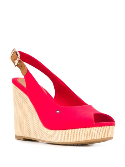 Shop Tommy Hilfiger Slingback Wedge Sandals In Red