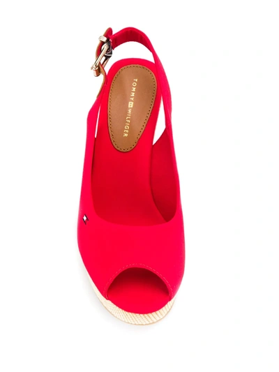 Shop Tommy Hilfiger Slingback Wedge Sandals In Red