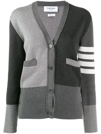 Shop Thom Browne Funmix 4-bar V-neck Cardigan In Grey