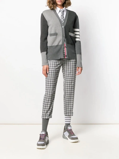 Shop Thom Browne Funmix 4-bar V-neck Cardigan In Grey