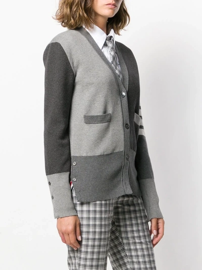 Shop Thom Browne Funmix 4-bar V-neck Cardigan In Grey