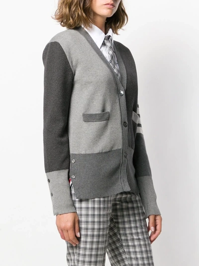 Thom Browne Gray Funmix 4-bar Classic V-neck Cardigan In Grey