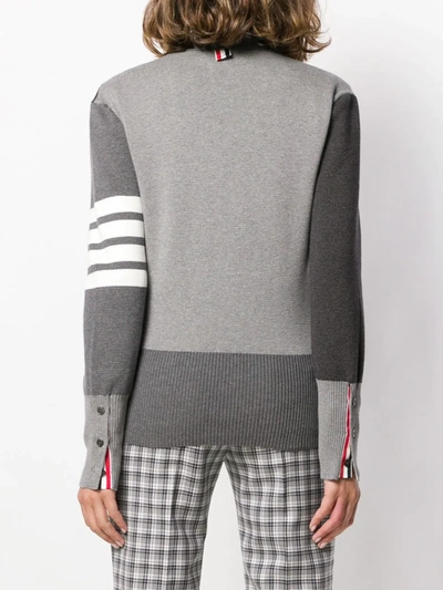 Shop Thom Browne Funmix 4-bar V-neck Cardigan In Grey