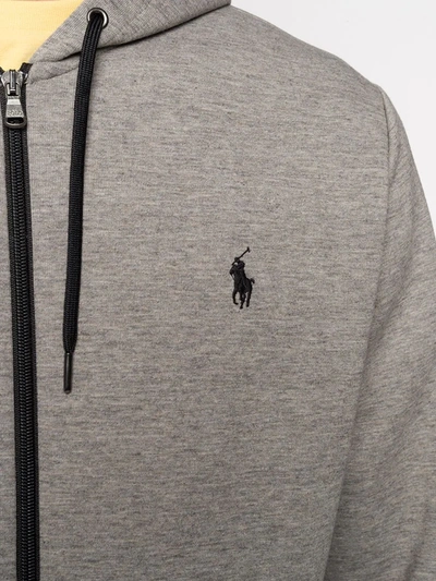 Shop Polo Ralph Lauren Zip-up Logo Hoodie In Grey