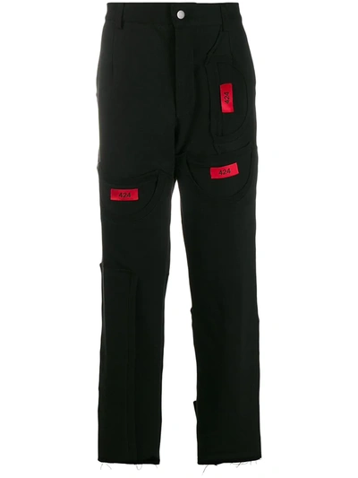Shop 424 Contrasting Patch Logo Trousers In Black