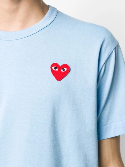 Comme Des Garçons Play Heart Patch T-shirt Baby Blue Cotton T-shirt With Big Heart Patch In Blue
