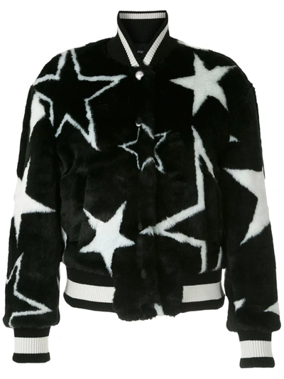 Shop Dolce & Gabbana Faux-fur Star Print Bomber Jacket In Black