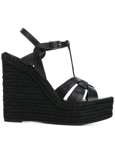 Shop Saint Laurent Tribute Espadrille Wedge Sandals In Black ,black