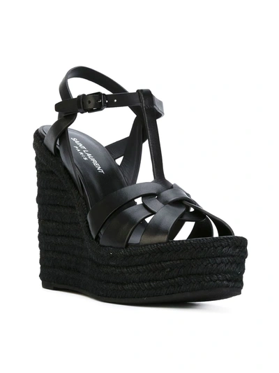 Shop Saint Laurent Tribute Espadrille Wedge Sandals In Black ,black