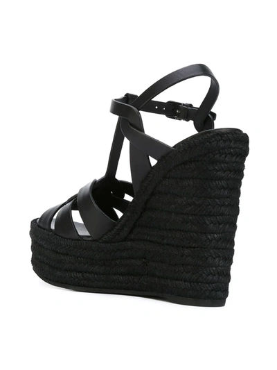Shop Saint Laurent Tribute Espadrille Wedge Sandals In Black ,black