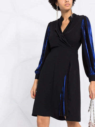 Shop Karl Lagerfeld Pleated Sleeve Metallic Dress In Black