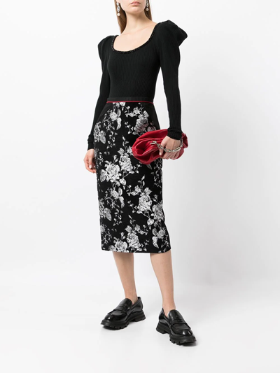 Shop Antonio Marras Floral-embroidered Pencil Skirt In Schwarz
