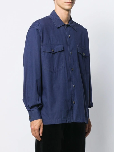 Pre-owned Versace 1980's Button-down Shirt In Blue