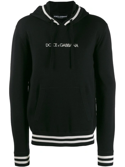 Shop Dolce & Gabbana Logo Drawstring Hoodie In Black