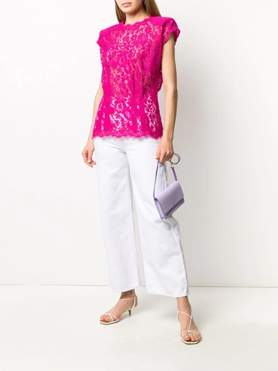 Shop Dolce & Gabbana Sheer Floral Lace Blouse In Pink