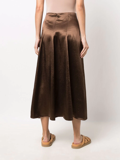 Shop Vince Satin-effect Draped Midi Skirt In Braun