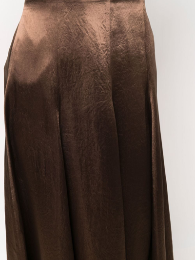 Shop Vince Satin-effect Draped Midi Skirt In Braun