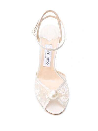 Shop Jimmy Choo Sacora 85mm Pearl-embellished Sandals In Neutrals