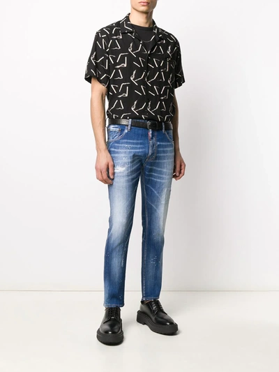 Shop Dsquared2 Ink Splashes Straight Jeans In Blue