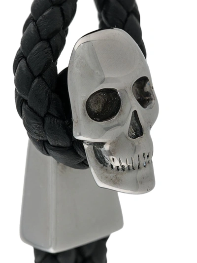 Shop Northskull Woven Streling Silver Skull Bead Bracelet In Black