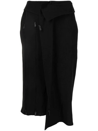 Shop Yohji Yamamoto Asymmetric Zip Detail Skirt In Schwarz