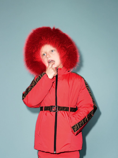 Shop Fendi Ff-motif Padded Ski Jacket In Red