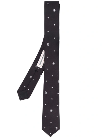 Shop Alexander Mcqueen Skull-embroidered Tie In Black