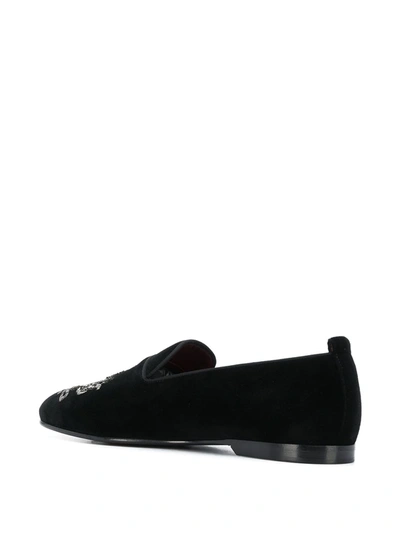 Shop Dolce & Gabbana Crest Bead Embroidered Loafers In Black