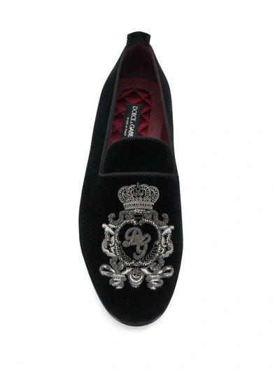 Shop Dolce & Gabbana Crest Bead Embroidered Loafers In Black