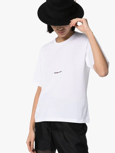 Saint Laurent Basic White T-shirt With Miiddle Logo Print In Cotton Woman In White