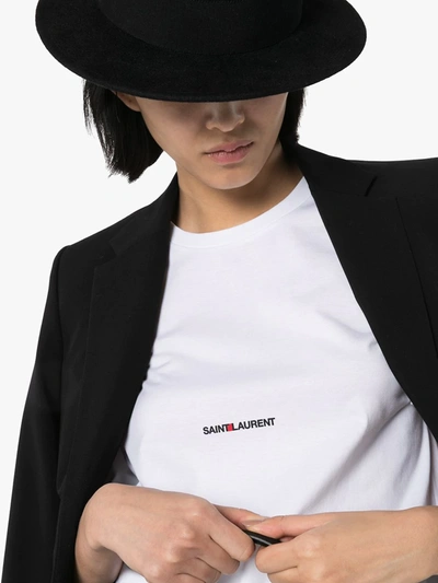 Saint Laurent Basic White T-shirt With Miiddle Logo Print In Cotton Woman In White