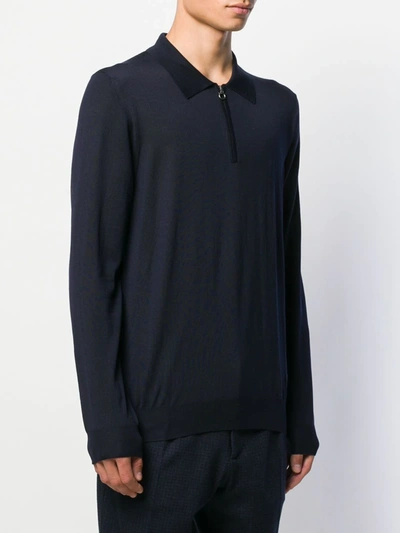 Shop Ferragamo Gancini Zip-up Collar Knitted Sweater In Blue