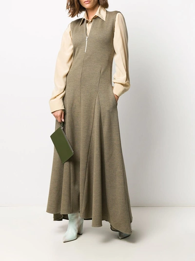 Shop Jil Sander Sleeveless Virgin Wool Godet Dress In Green