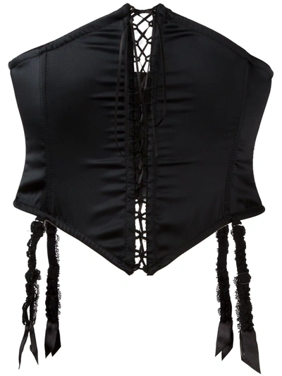 Shop Folies By Renaud Satin Lace-up Corset In Black