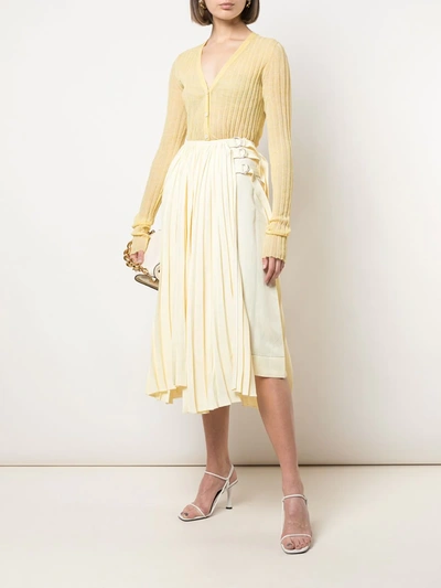 Shop Proenza Schouler Asymmetric Pleated Side Buckle Skirt In Yellow