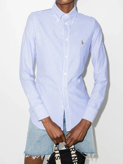 Shop Polo Ralph Lauren Logo-embroidered Stripe Shirt In Blue