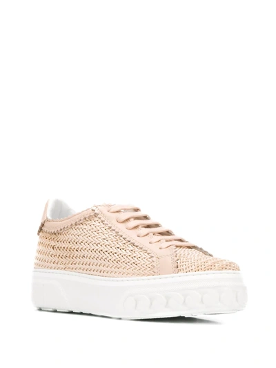 Casadei Woven Lace-up Sneakers In Pink