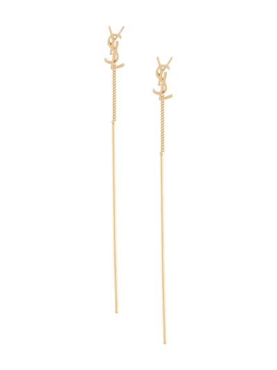 Shop Saint Laurent Monogram Pendant Earrings In Gold