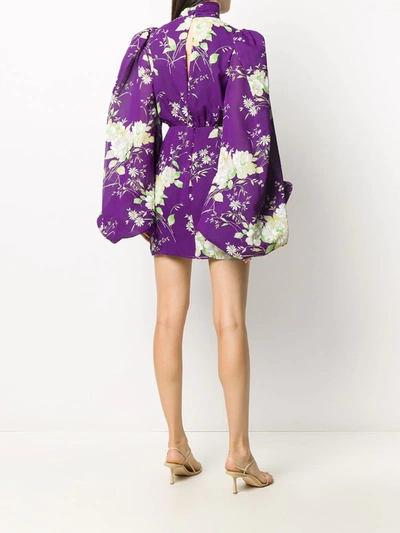 Attico Floral Silk Turtleneck Minidress In Purple