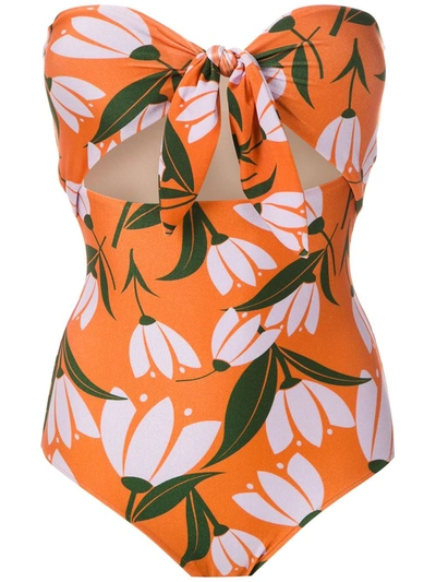 Shop Adriana Degreas Printed Tie Knot Swimsuit In Orange