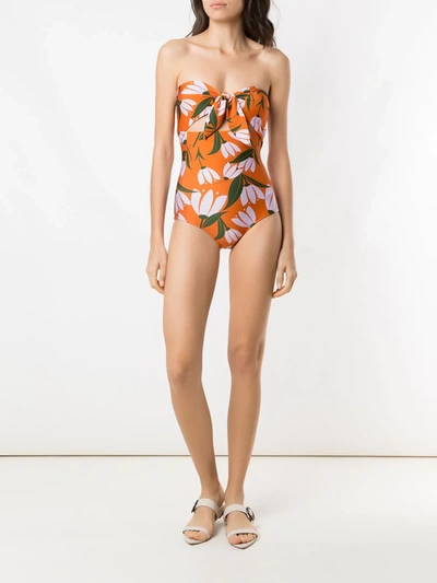 Shop Adriana Degreas Printed Tie Knot Swimsuit In Orange