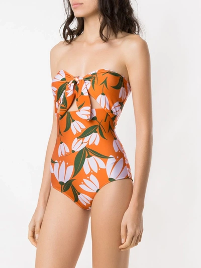 Shop Adriana Degreas Printed Tie Knot Swimsuit In Orange