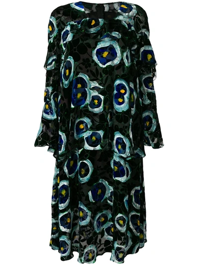 Shop Talbot Runhof Velvet Floral Print Dress In Black