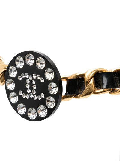 Pre-owned Chanel 1980-1990s Cc Rhinestone-embellished Belt In Gold