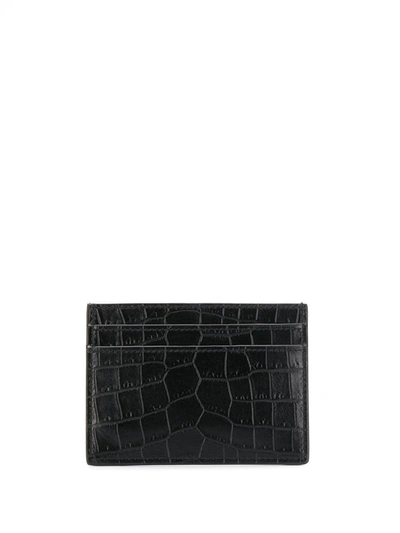 Saint Laurent Men's Ysl Monogram Croc-embossed Card Case In Black