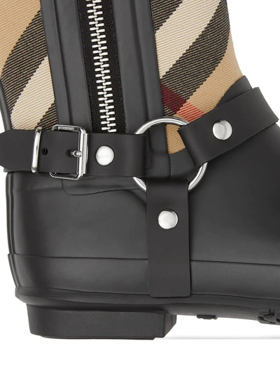 Shop Burberry House-check Strap-detail Rain Boots In Black